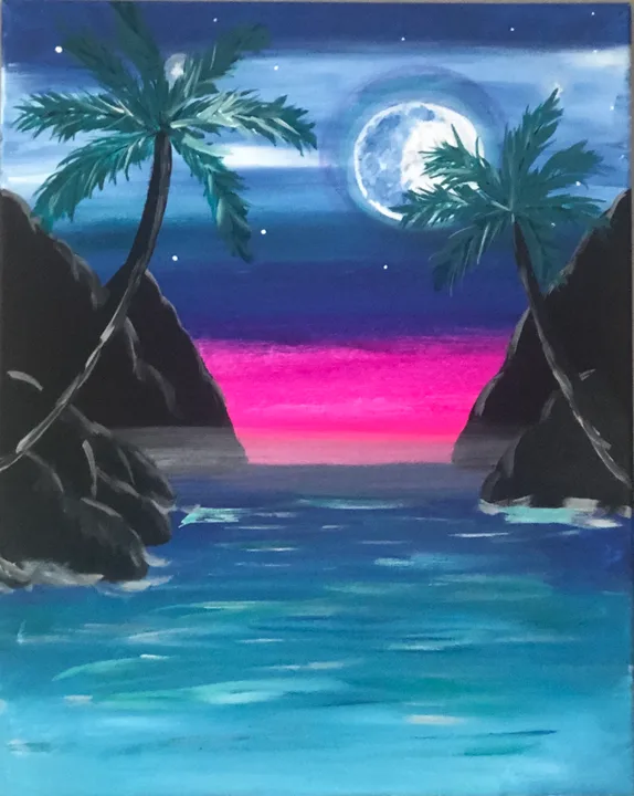 Moonlit cove painting from the emorbe class collection.