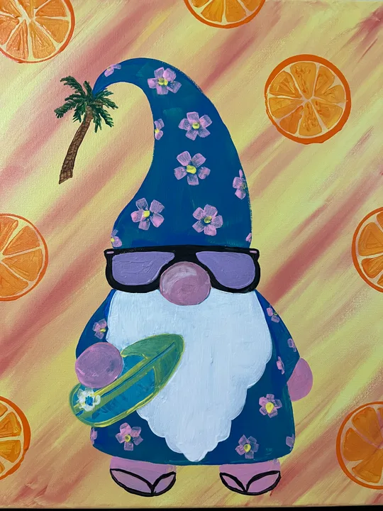 Summertime gnome painting from emorbe’s class collection.
