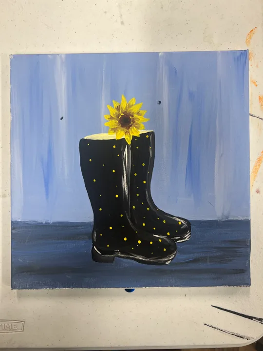 Sunflower boots painting from the emorbe class collection.